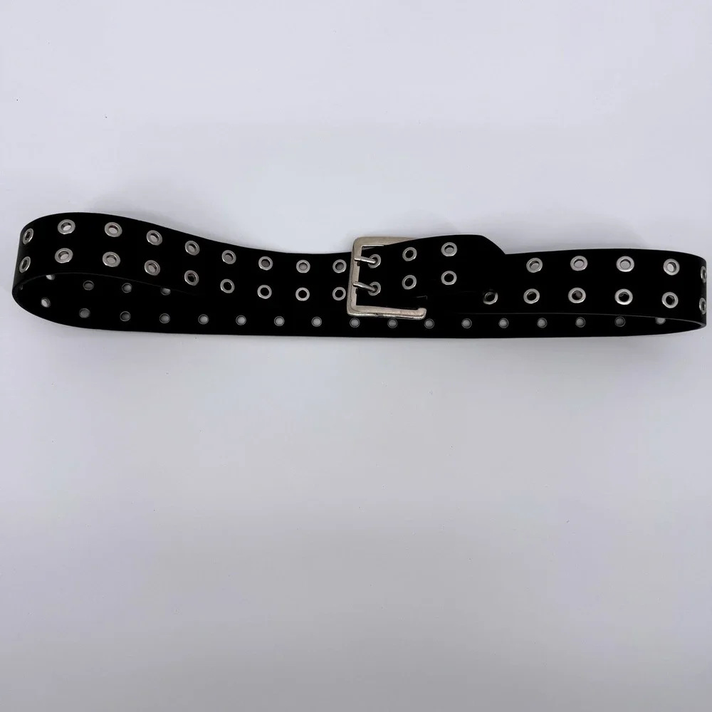 Grommet Belt Unisex Large Black Double Prong Punk Grunge Emo Goth Edgy